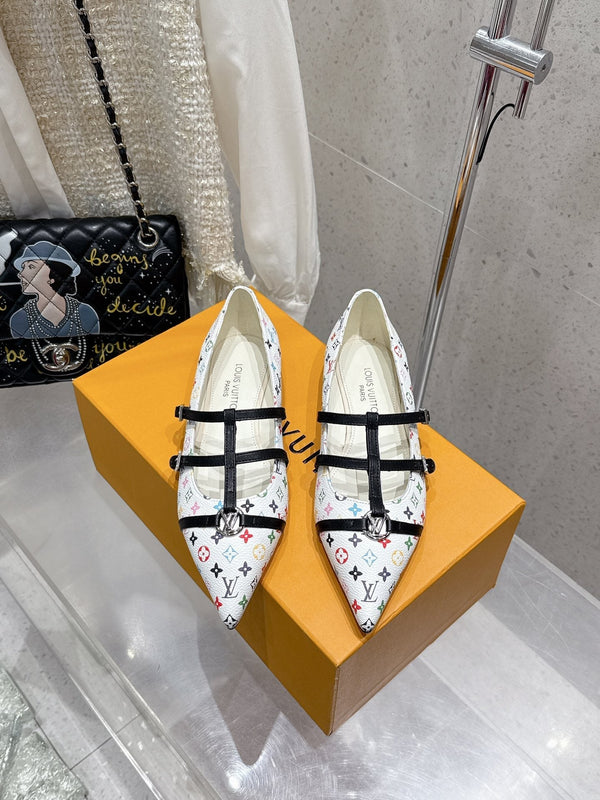 LV 6AM Flat Ballerina White Monogram Cowhide 610740