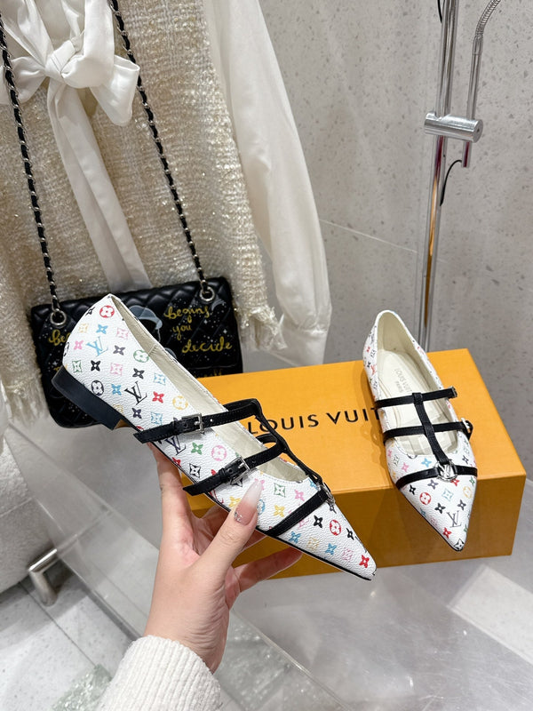 LV 6AM Flat Ballerina White Monogram Cowhide 610740