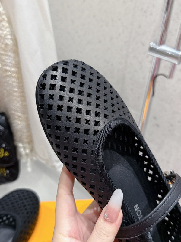 LV Romy Flat Ballerina Black Perforated Cowhide 610705