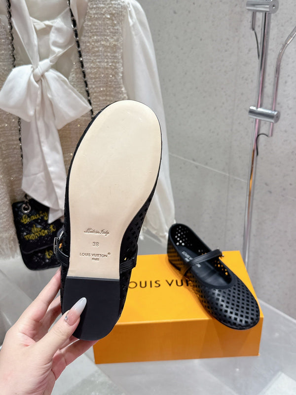 LV Romy Flat Ballerina Black Perforated Cowhide 610705