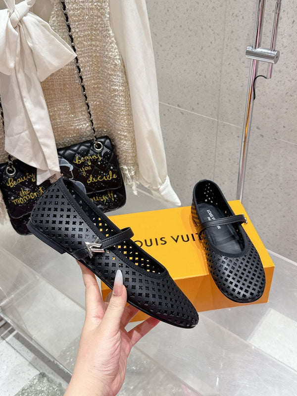 LV Romy Flat Ballerina Black Perforated Cowhide 610705