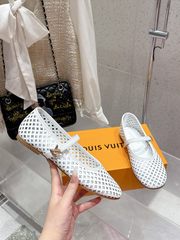 LV Romy Flat Ballerina White Perforated Cowhide 610706