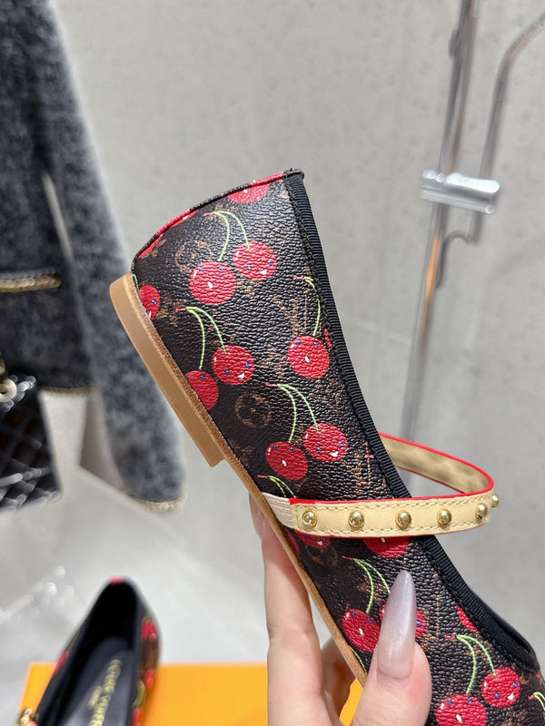 LV Romy Flat Cherry Brown Monogram Cowhide 610857