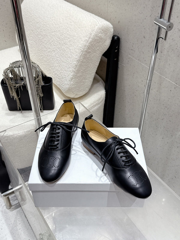 Celine 25 Lise Perforated Triomphe Richelieu Shoe Black Lambskin 554195
