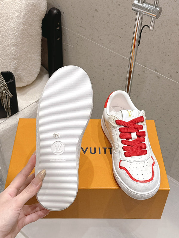 LV Trainer Sneaker White Mix Red Cowhide Suede 610805