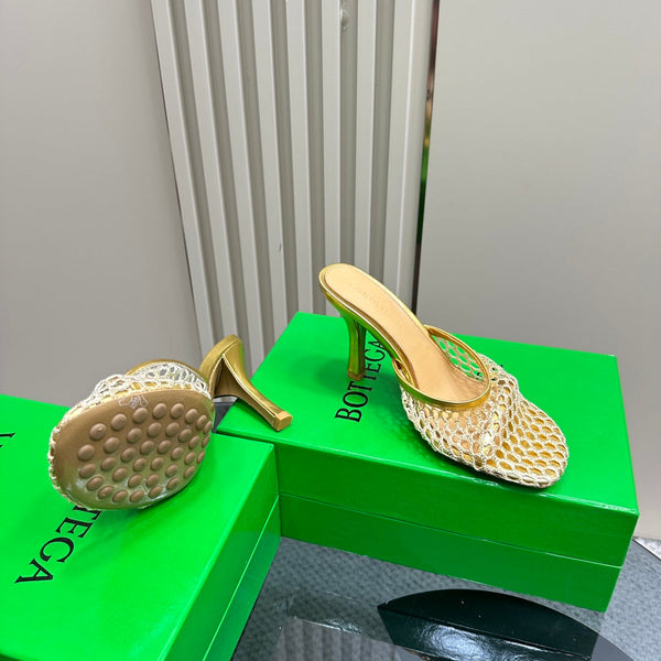 BV 26s High Mule 9cm Gold Metallize Mesh Leather