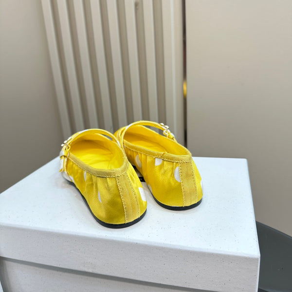 DC Polka-Dot Ballet Flats Yellow White Sheepskin & Silk 999236