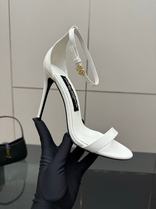 DC 25 Buckled High-Heeled Sandals White Patent Leather & Sheepskin 326382