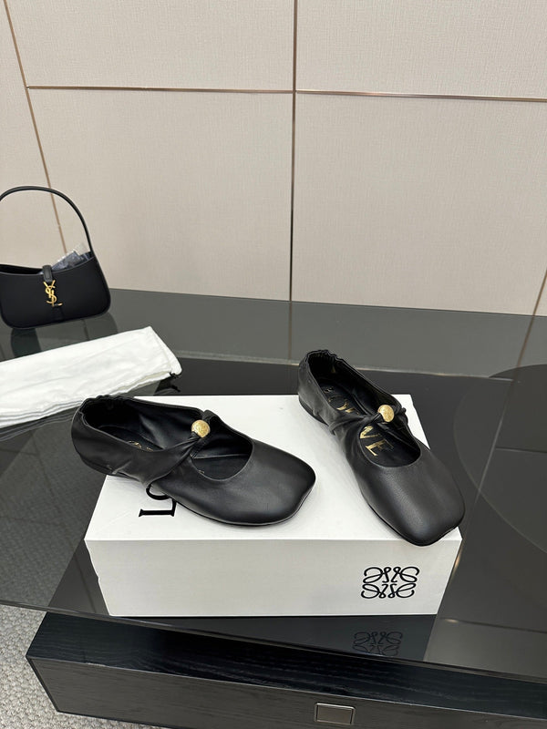 Loewe 25 Pebble Ballet Flats Black Calfskin