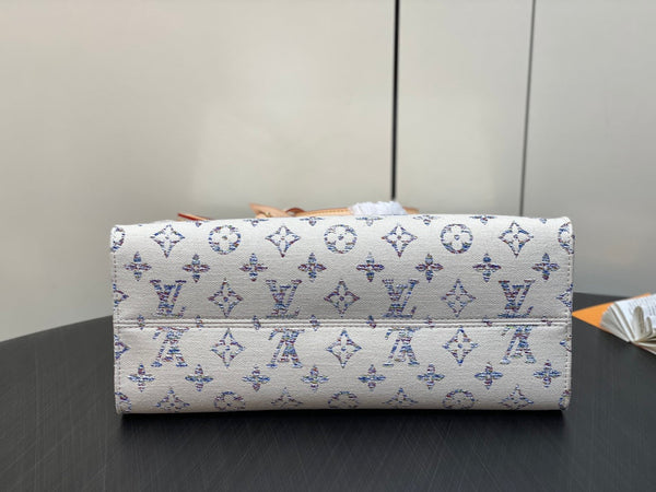ONTHEGO MM 35CM MULTICOLOR BEIGE MONOGRAM JACQUARD FABRIC