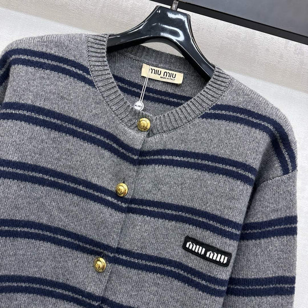 Miu Miu 25 Cardigan Grey Mix Navy Wool 303603