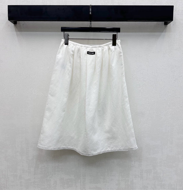 Miu SS26 Set Scalloped-Collar Shirt A-line Skirt White Cotton Linen 351916