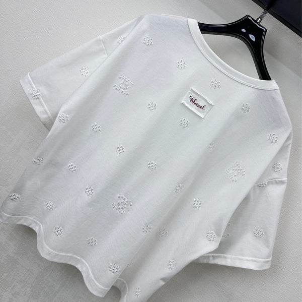 CC SS26 Laser-embroidered Cropped T-shirt White Cotton 350313