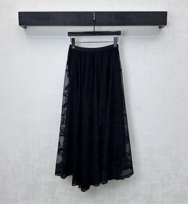 CD Lace Mesh Midi Skirt Black Polyester 350179