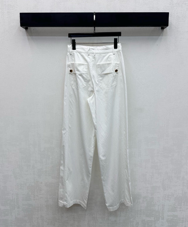 Miu Track Pants White Cotton Tencel Fabric 350246