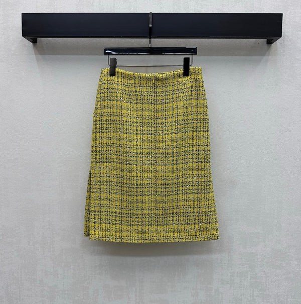 CC 26s Skirt Yellow Navy Blue Sliver Tweed 363983