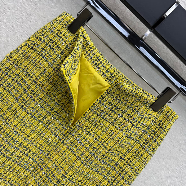 CC 26s Skirt Yellow Navy Blue Sliver Tweed 363983