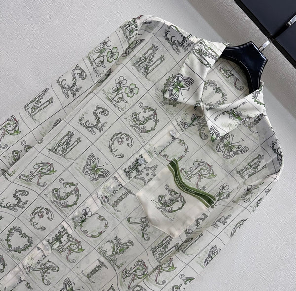 CD 26s Monogrammed Long-Sleeved Shirt White Green Polyester Fiber