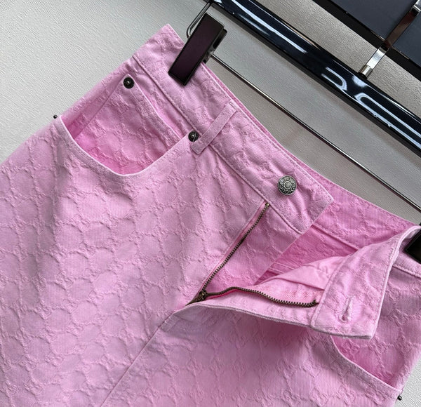 GG 26s Jacquard Straight-Leg Skirt Hot Pink Denim 363927
