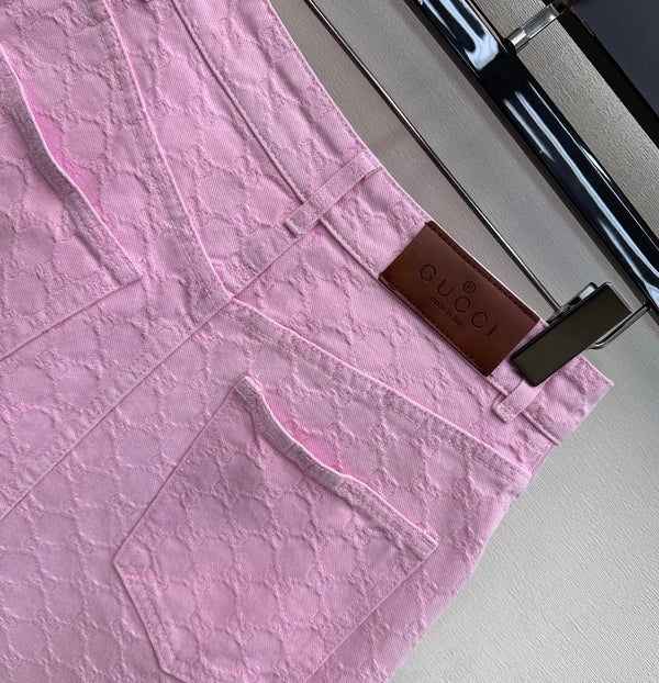 GG 26s Jacquard Straight-Leg Skirt Hot Pink Denim 363927