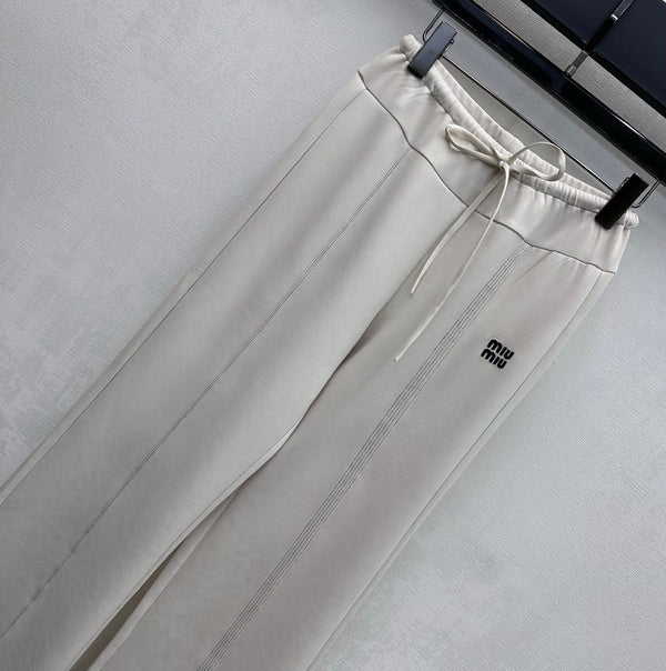 Miu 26s Drawstring Flared Trousers Ivory Polyester 363799