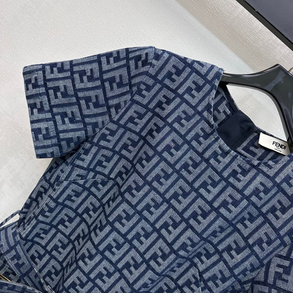 Fendi 26s Dress Grey Blue Jacquard Denim 366967