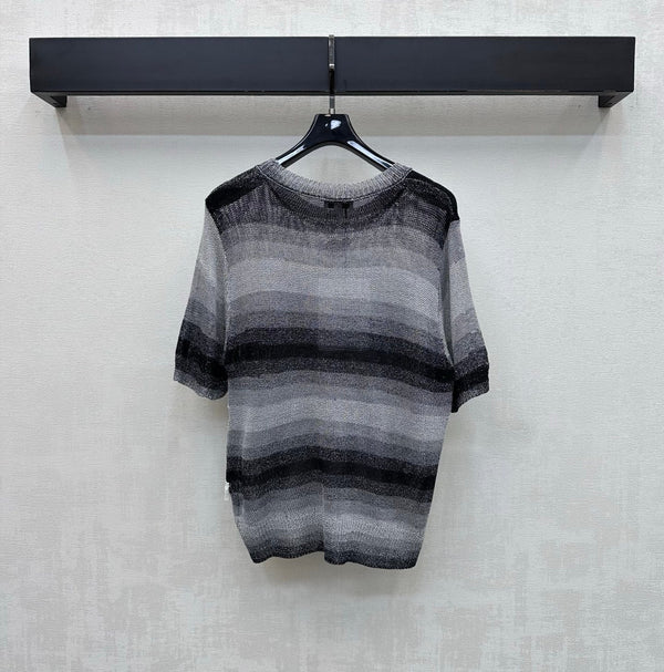 CC 26s Short-Sleeve Knit Top Black White Wool Polyester 378336