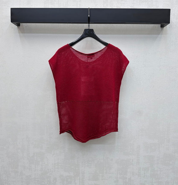 CC 26s Short-Sleeve Knit Top Red Wool Polyester 378324