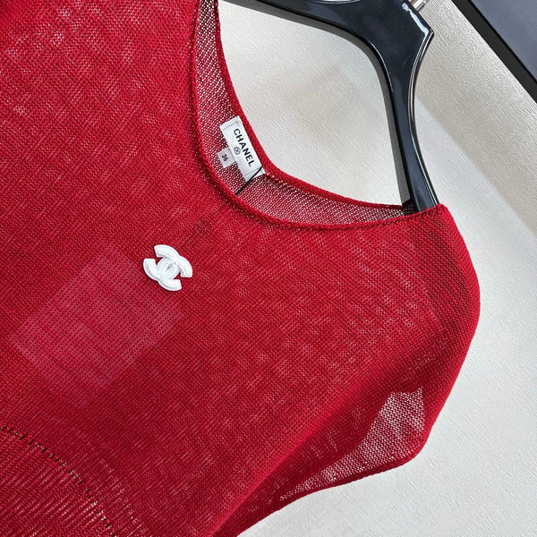 CC 26s Short-Sleeve Knit Top Red Wool Polyester 378324
