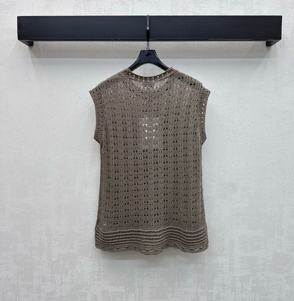 CC 26s Logo Knitted Vest Taupe Cotton 378318