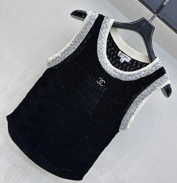 CC 26s Knit Vest Black Wool Polyester 378381