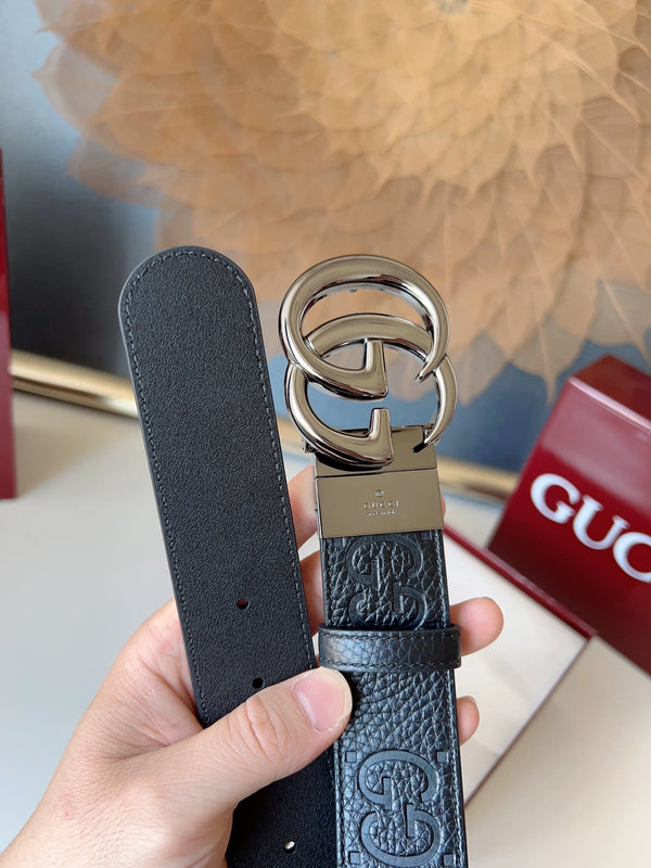 DOUBLE G MARMONT BLUNT COPPER BUCKLE 37MM BLACK EMBOSSED LEATHER