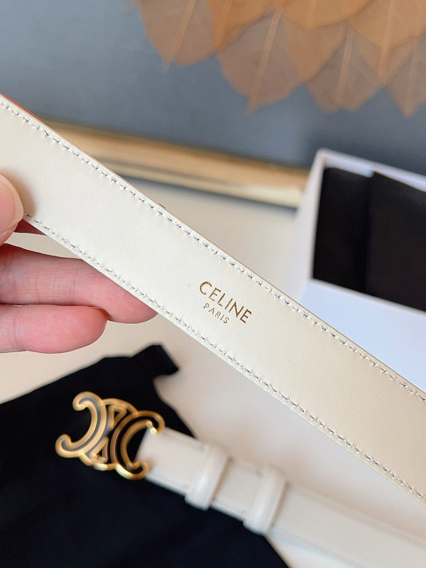 CL Black 25mm Triomphe Enamel Belt White Cowhide 616415