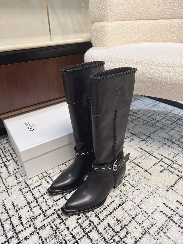 CE 26S Western Buckle Jumping Boots 4.5cm Black Leather 118185