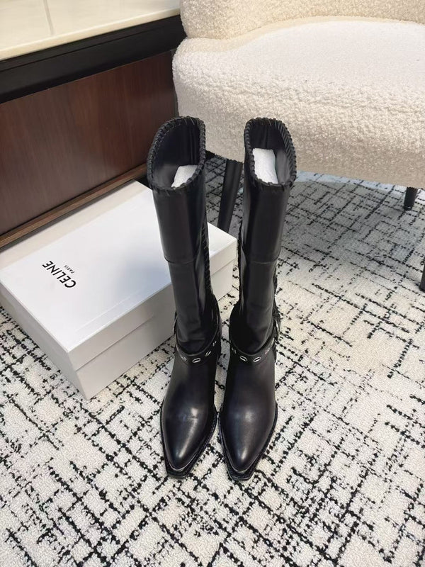 CE 26S Western Buckle Jumping Boots 4.5cm Black Leather 118185