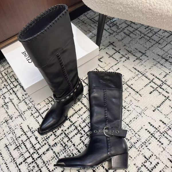 CE 26S Western Buckle Jumping Boots 4.5cm Black Leather 118185
