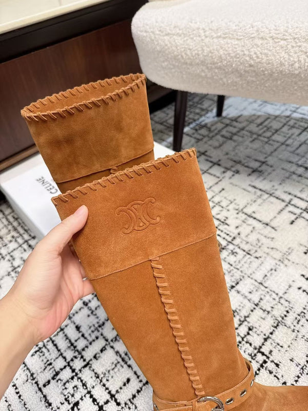 CE 26S Western Buckle Jumping Boots 4.5cm Orange Brown Suede 118186