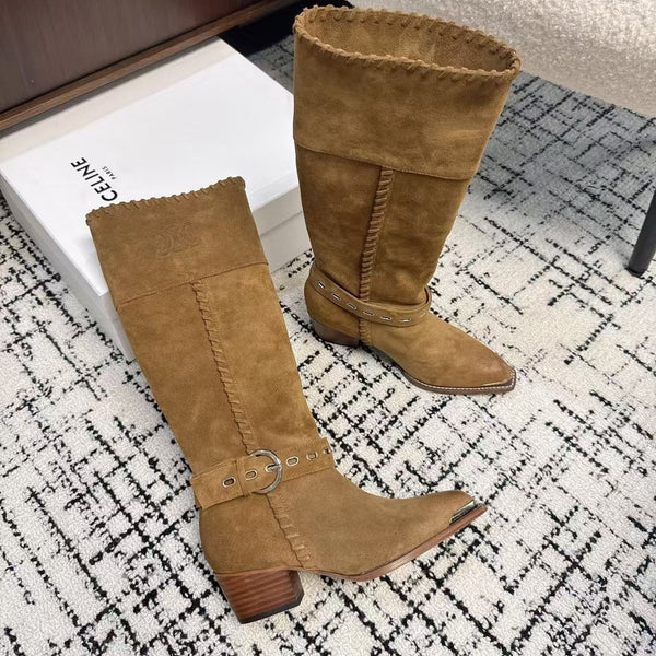 CE 26S Western Buckle Jumping Boots 4.5cm Brown Suede 118187