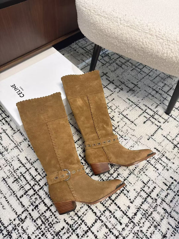 CE 26S Western Buckle Jumping Boots 4.5cm Brown Suede 118187