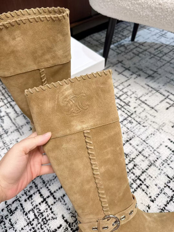 CE 26S Western Buckle Jumping Boots 4.5cm Tan Suede 118188