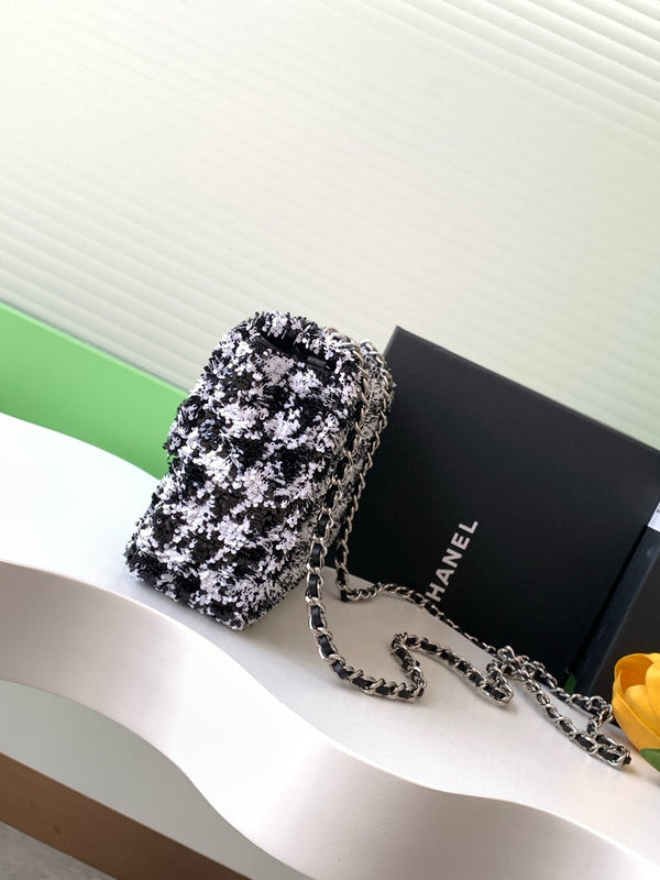 CC 25C White Black Sequin Silver Hardware