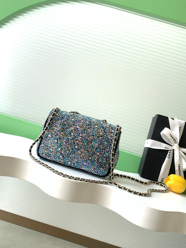Chanel 2026 Flap Bag 21cm Blue mix Colors Sequin Leather 325283
