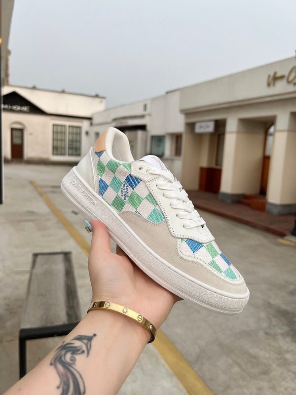 LV Groovy Sneaker White Blue Green Damier Canvas Suede 597683