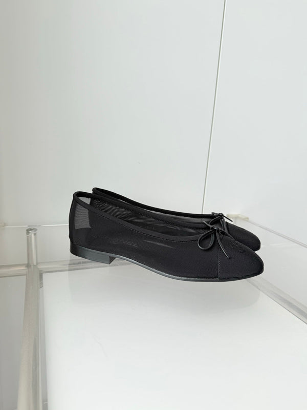 Chanel 2026 Ballet Flat Black Mesh Canvas 697398