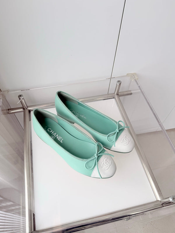 Chanel 2026 Ballet Flat Mint Green White Lambskin 697402