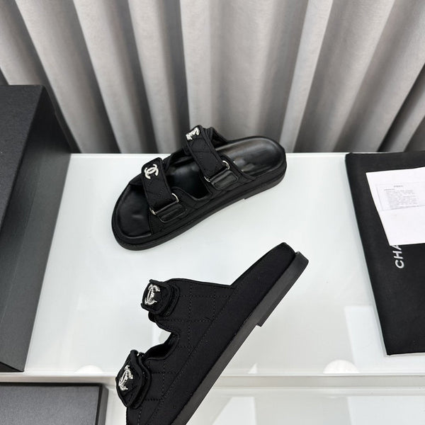 dad sandals black textile mules