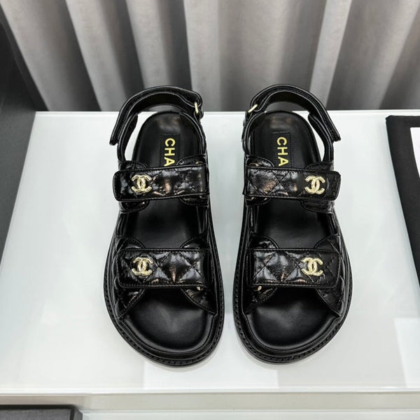 dad sandals black patent lambskin