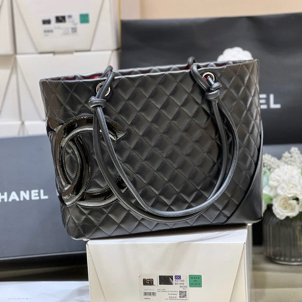 CC 25s Cambon Ligne Tote Bag 30cm In Black Calfskin