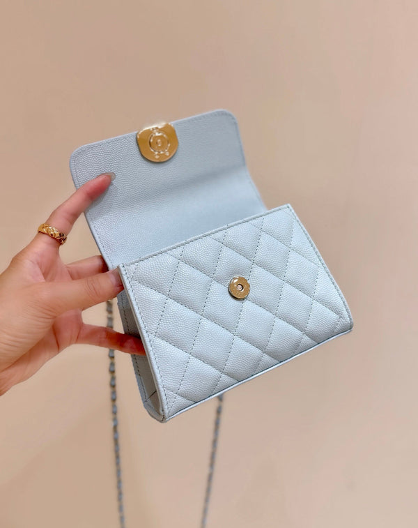 CC 25s Kelly Handle Bag Light Blue Caviar Leather