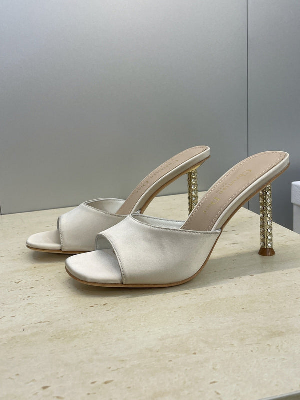 CD 26s Icon Heeled Slide 8cm Off White Leather Silk 633059